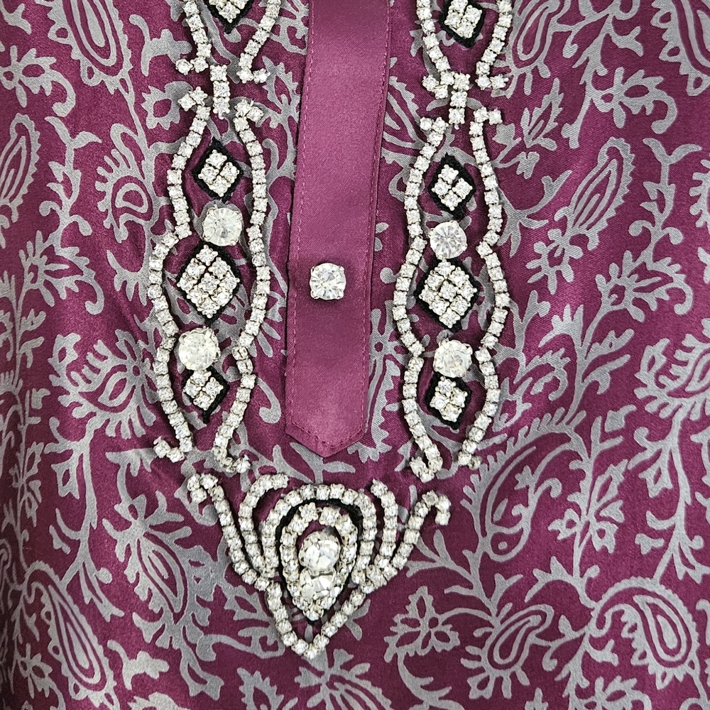 NWOT purple pink green blue red mix print jewel kurta tunic dress Womens Large - Picture 2 of 8